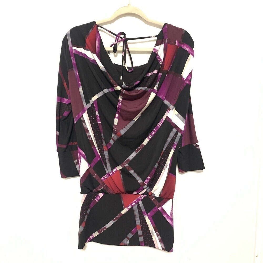 White House Black Market Womens Size Small Multicolor Geometric Print Blouse - Picture 3 of 6